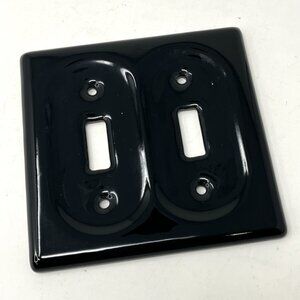 Vintage [Black] Porcelain Double Light Switch Plate Cover MCM